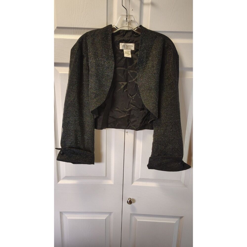 Vintage J.R. Nites by Carol Lin Metallic Glitter Cropped Shrug Jacket Size 22W
